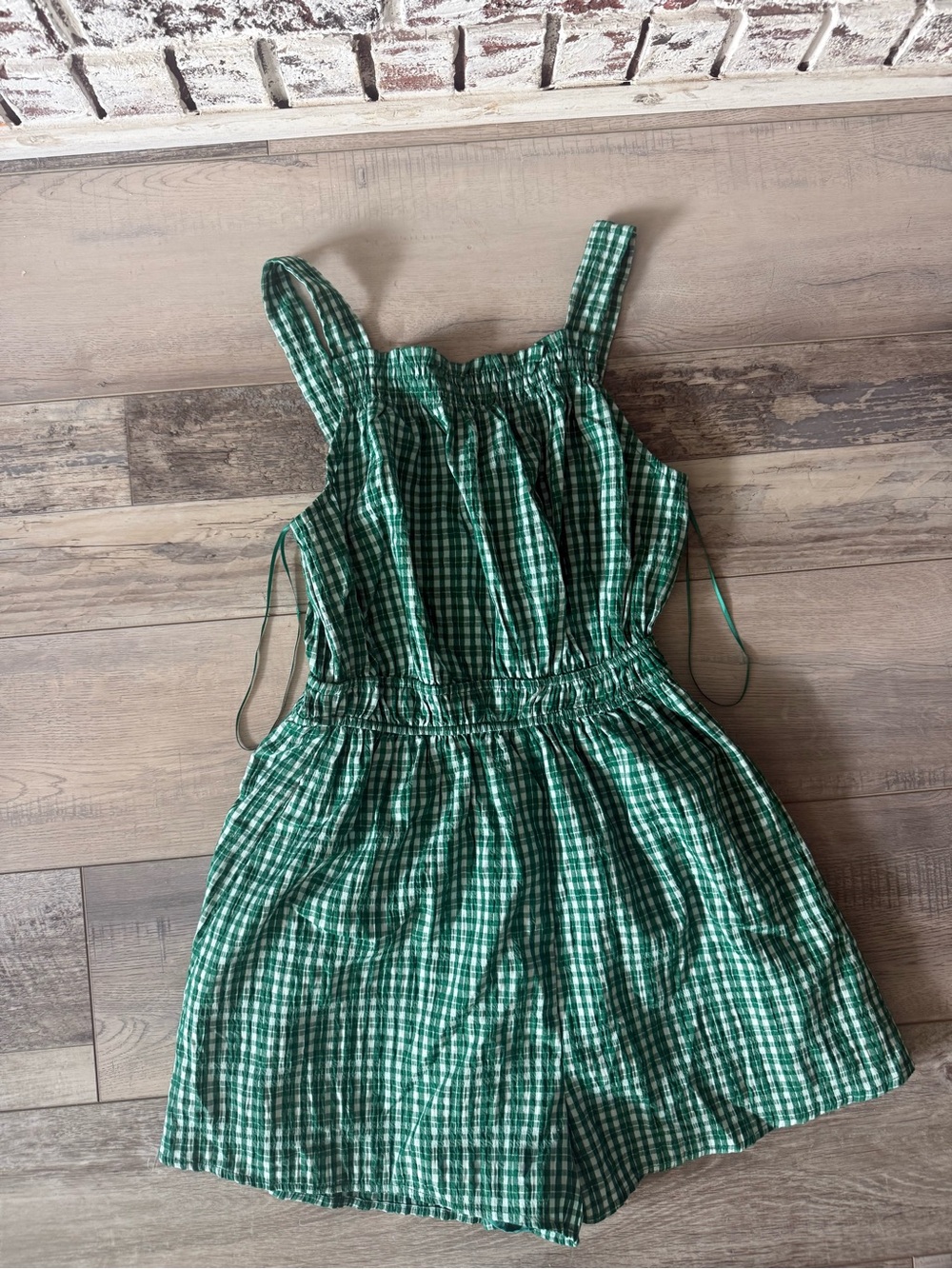 Versona Green and White Gingham romper